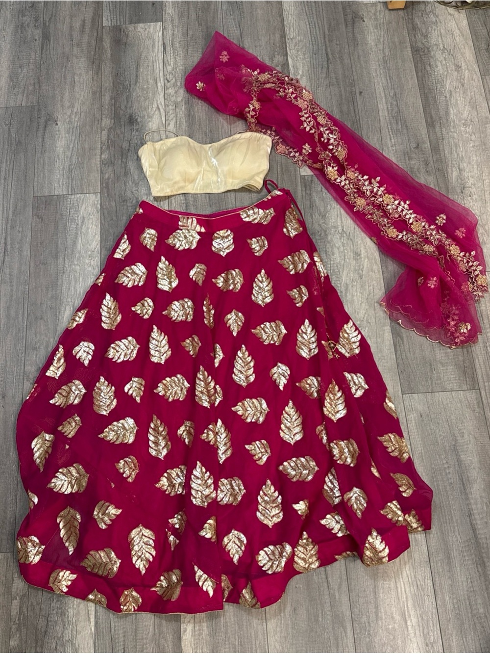 Magenta & Gold Embroidered Saree Set